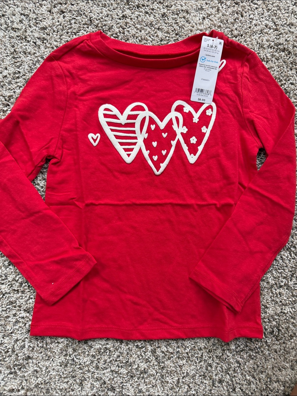 Carter's Red Long-Sleeve Tee with White Heart Graphics Valentine's Day